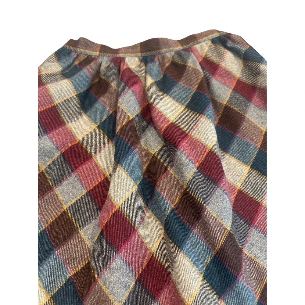 Vintage Koret Plaid Wool Blend Midi Skirt Burgundy Teal Made in USA Size 25 inch